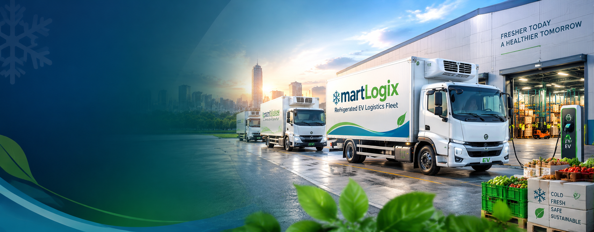 SmartLogix Refrigerated EV Logistics Fleet Banner Background Graphic